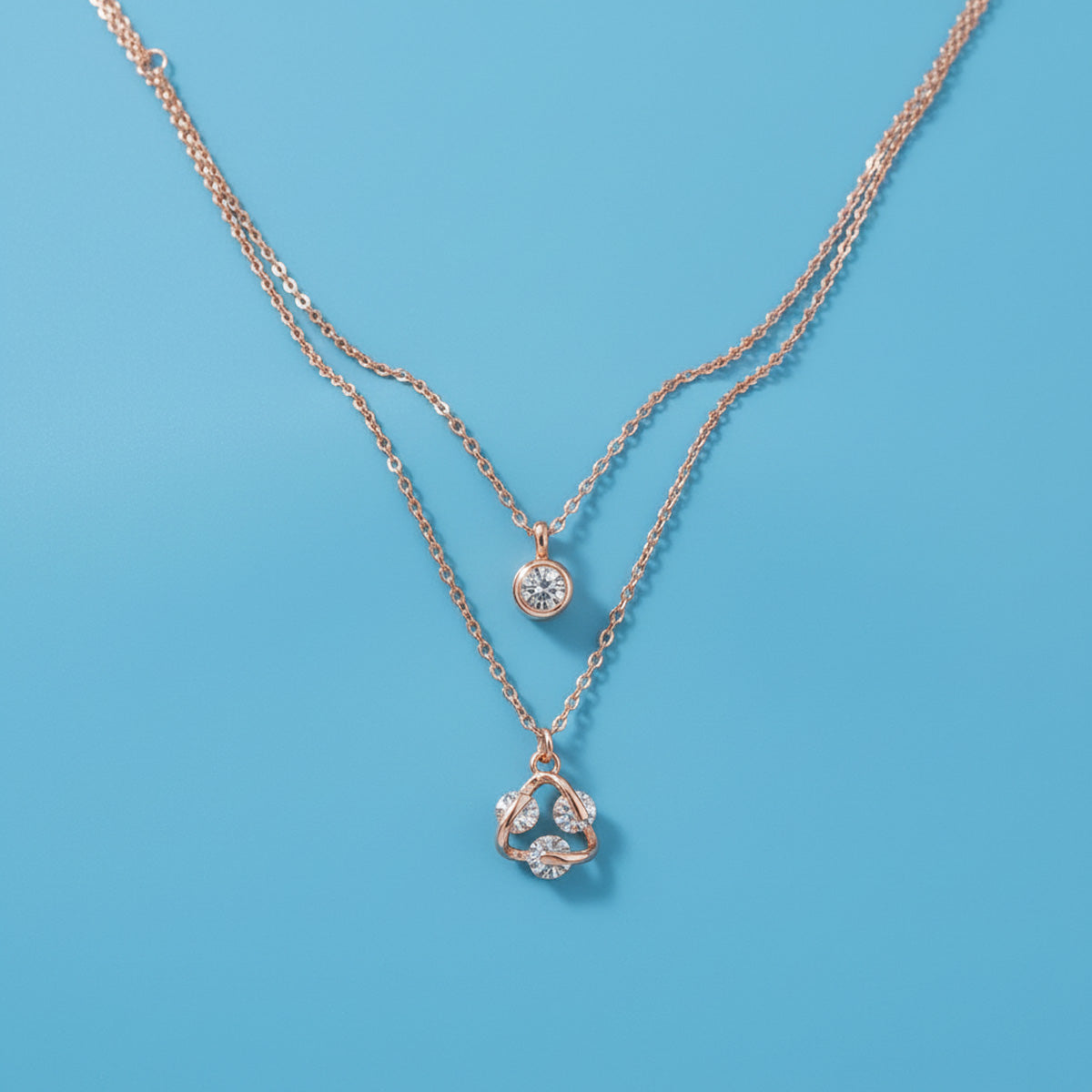 Rose Gold-Plated Cubic Zirconia Studded Layered Chain