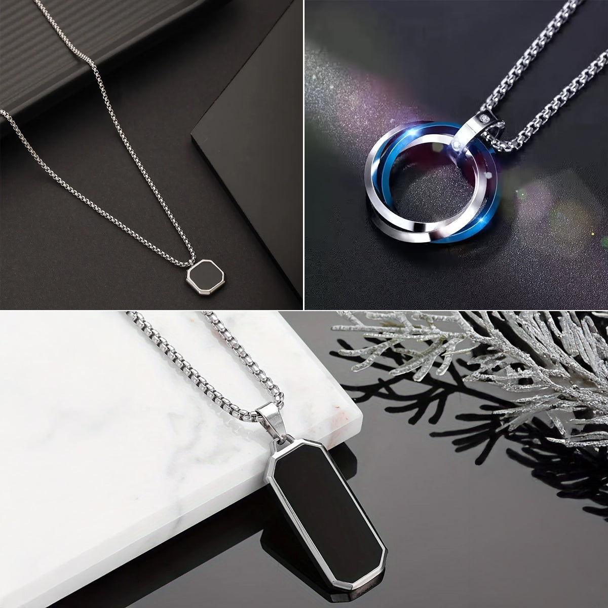 Jazz and Sizzle Combo Set Of 3 Men Pendant Locket Necklace Silver Plated