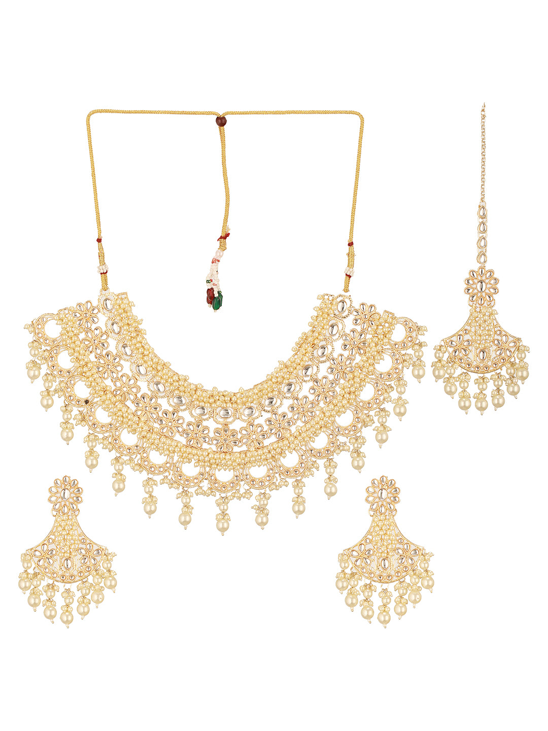 Jazz And Sizzle Gold-Plated Kundan-Studded & Beaded Jewellery Set with Maangtikka