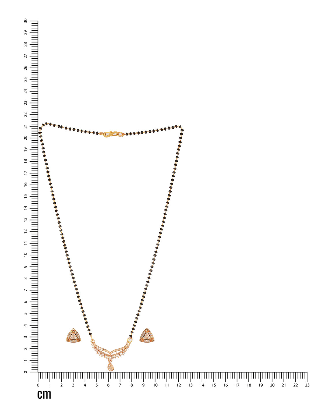 Jazz And Sizzle Rose Gold Plated Black Beads Beaded Floral Shaped Mangalsutra with Earrings