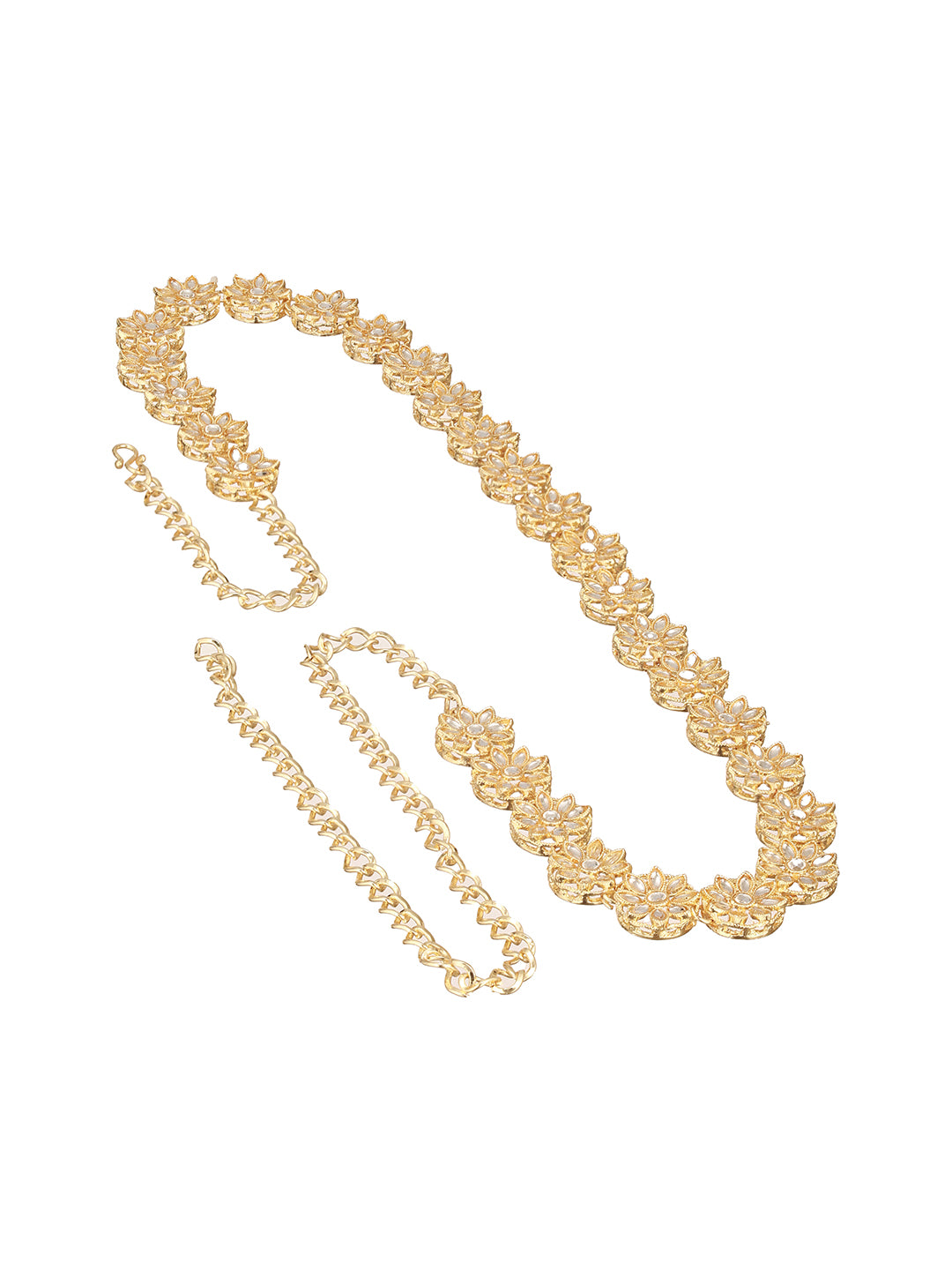 Gold-Plated & White Kundan Studded & Beaded Traditional Kamarbandh