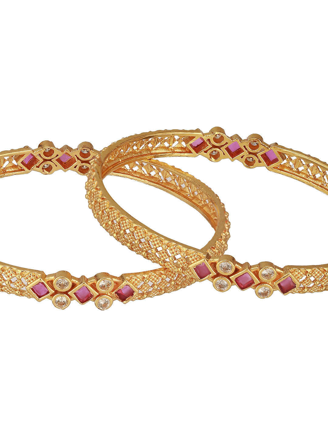 Set of 2 18K Gold Plated Ruby Studded Geru Polish Traditional Bangles