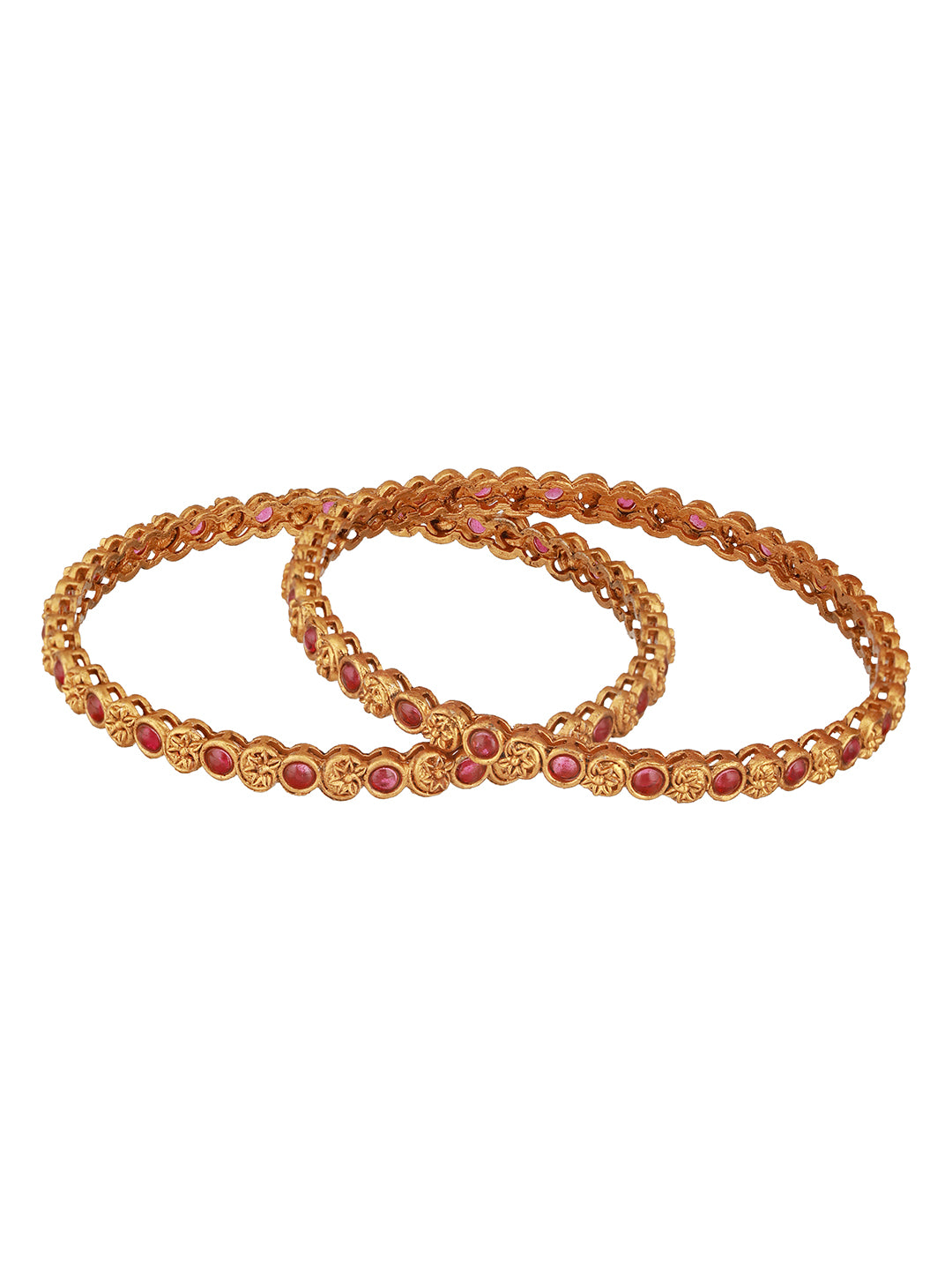 Jazz And Sizzle Set Of 2 Gold-Plated Red Pearl Beaded Handcrafted Bangles