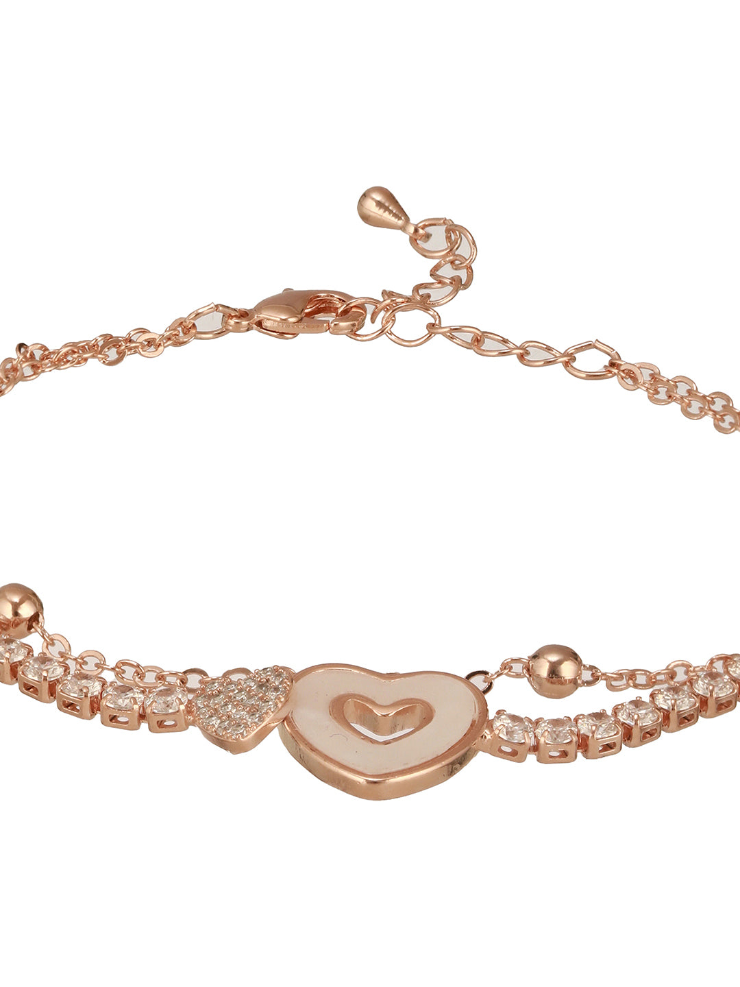 Brass Cubic Zirconia Rose Gold-Plated Link Bracelet