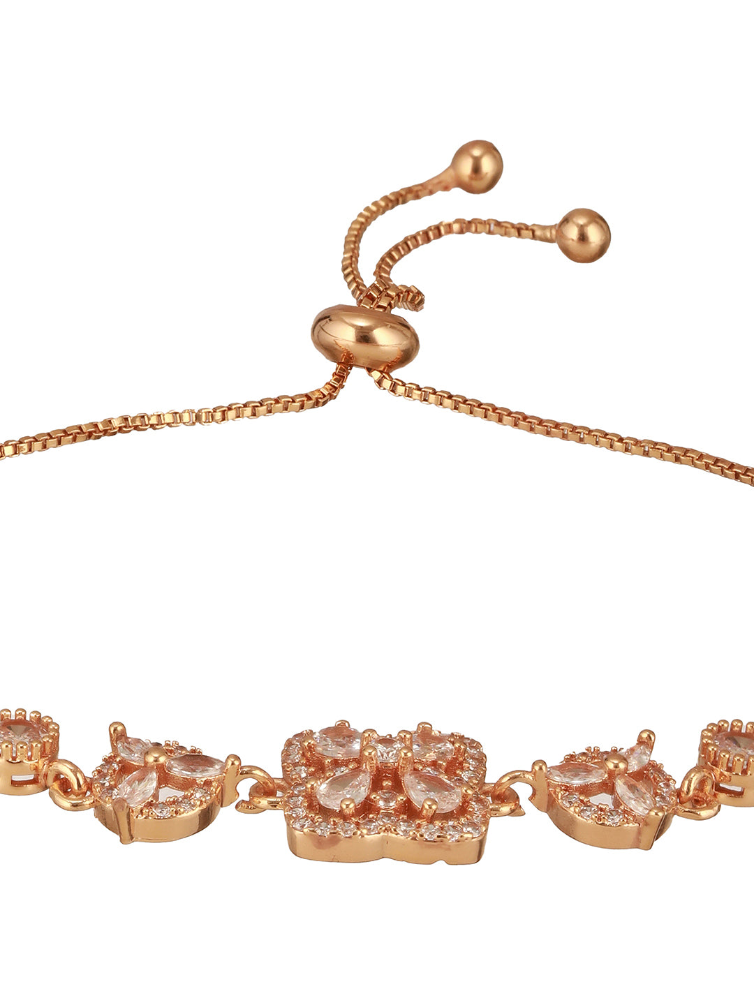 Rose Gold Plated & Cubic Zirconia Floral Pattern Link Bracelet
