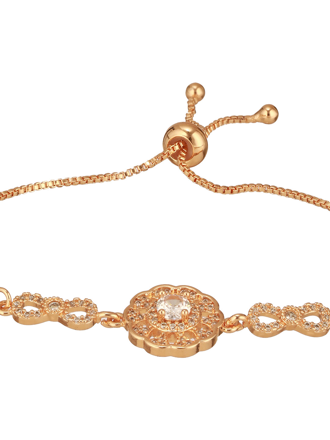 Rose Gold Plated & Cubic Zirconia Circular Pattern Link Bracelet