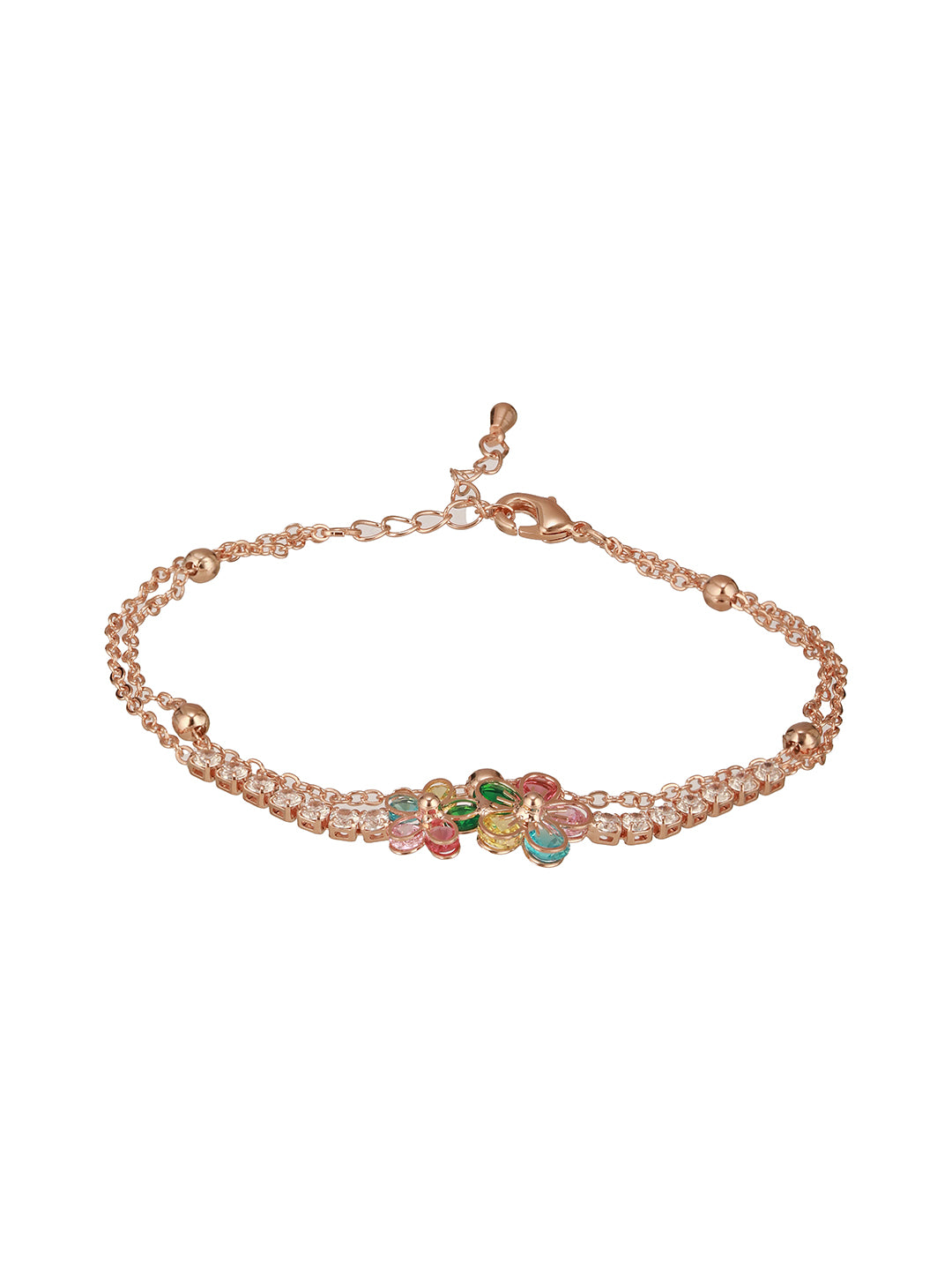 Brass Cubic Zirconia Rose Gold-Plated Link Bracelet