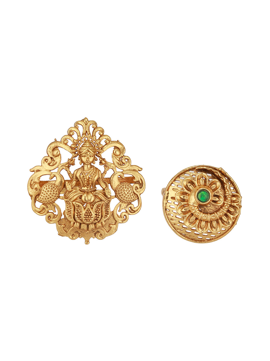 Set Of 2 Gold-Plated Red & Green Stone Studded Rings