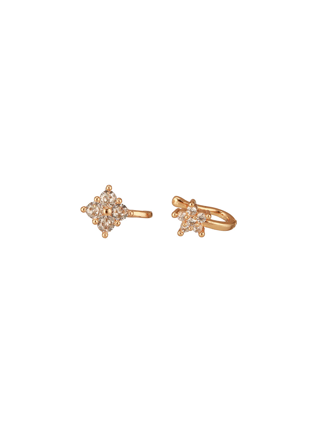 Jazz And Sizzle Set Of 2 Rose Gold Plated & American Diamond Stone Studded Star Shaped Nose Ring (No need of Piercing)