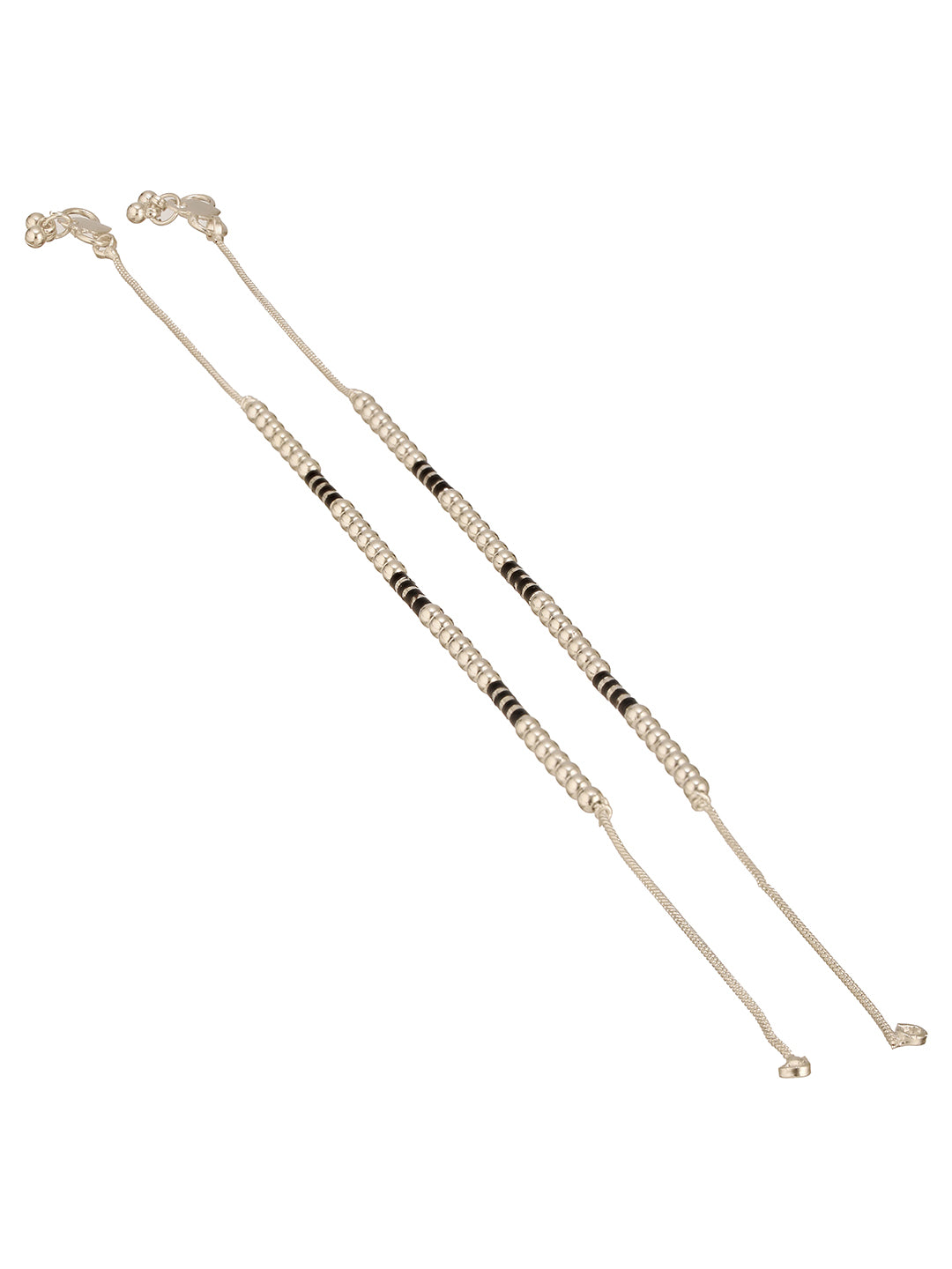Jazz And Sizzle Set Of 2 Silver-Plated & Black Beads Beaded Anklet