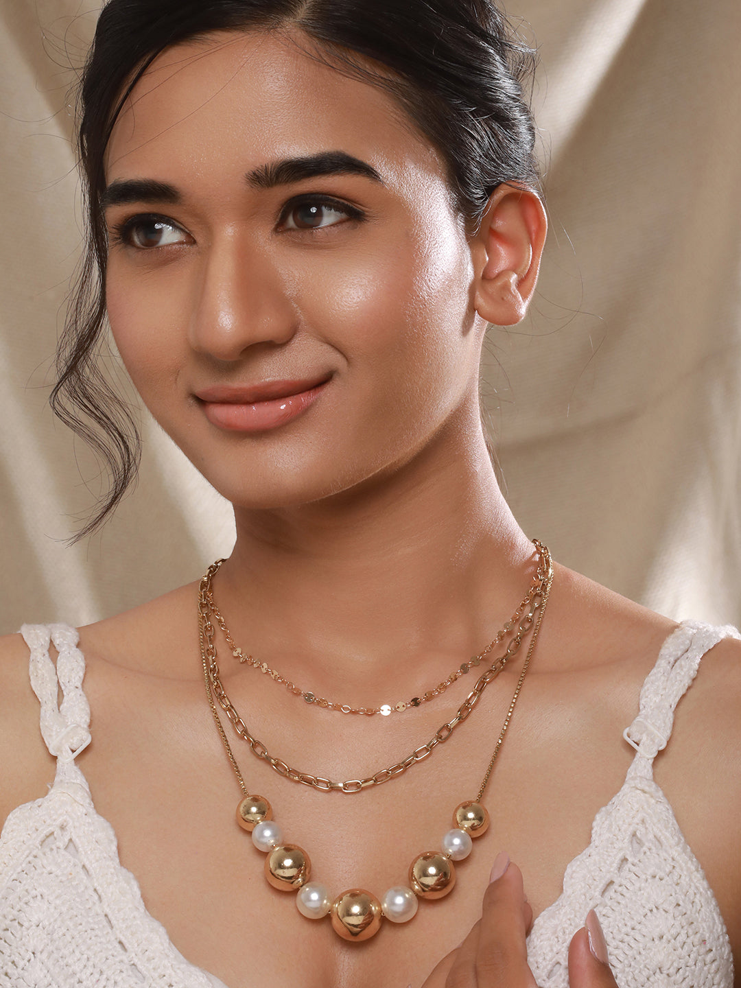 Jazz And Sizzle Gold-Plated Pearls Beaded Necklace & Chain