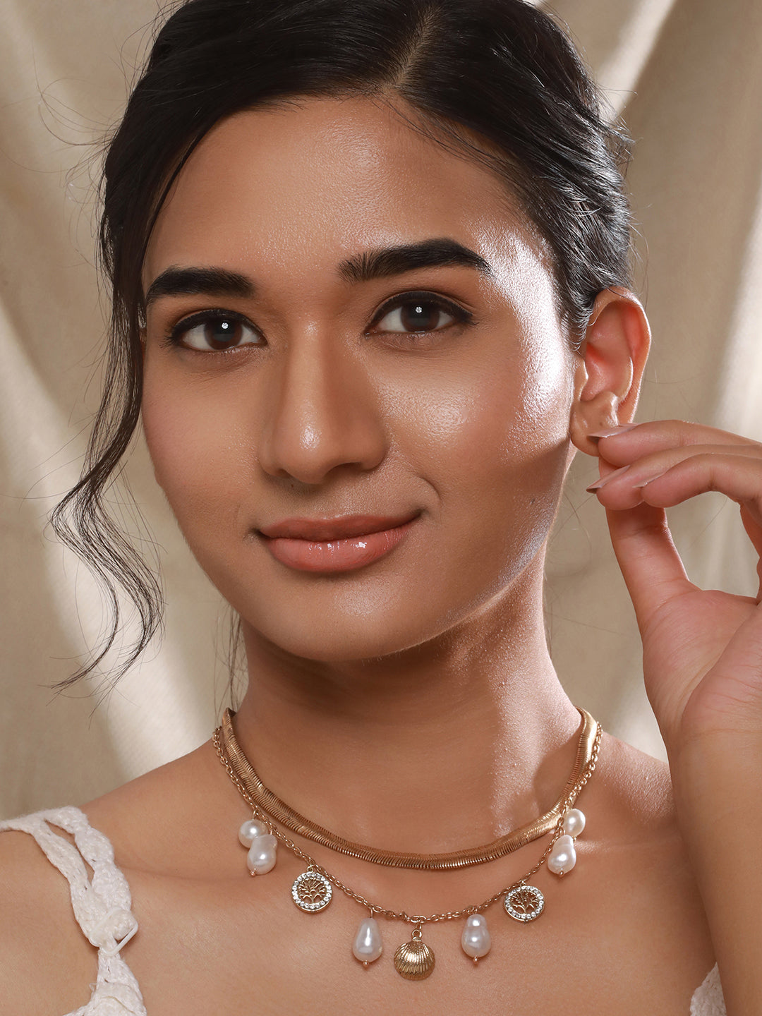 Jazz And Sizzle Gold-Plated pearls & charm beaded Necklace Chain