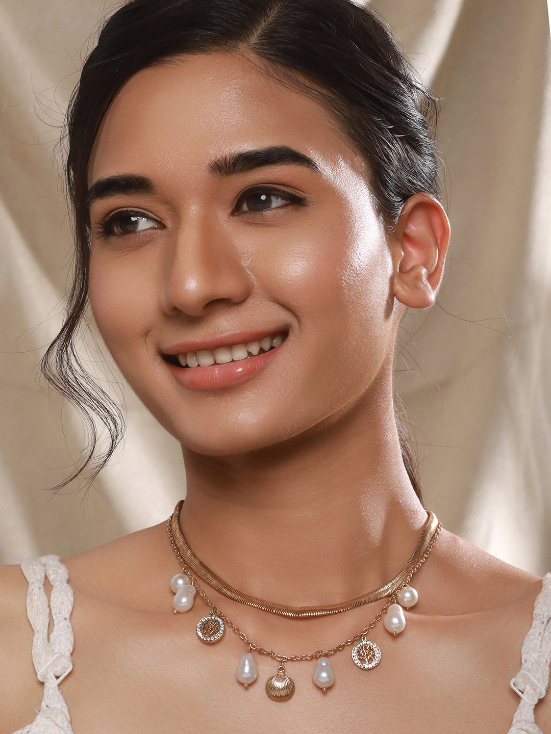 Jazz And Sizzle Gold-Plated pearls & charm beaded Necklace Chain