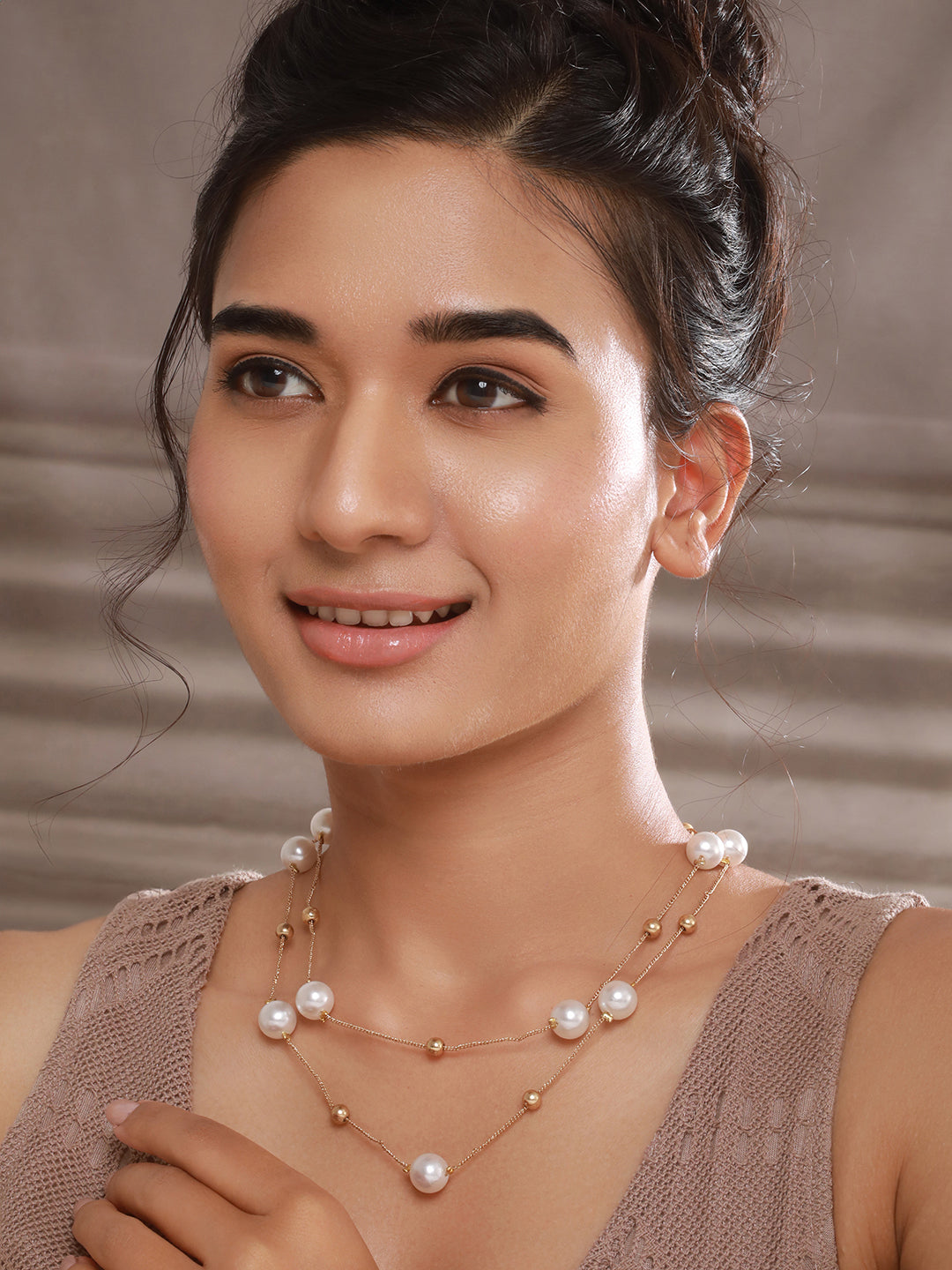 Minimal Gold-Plated Pearl Layered Necklace for Women