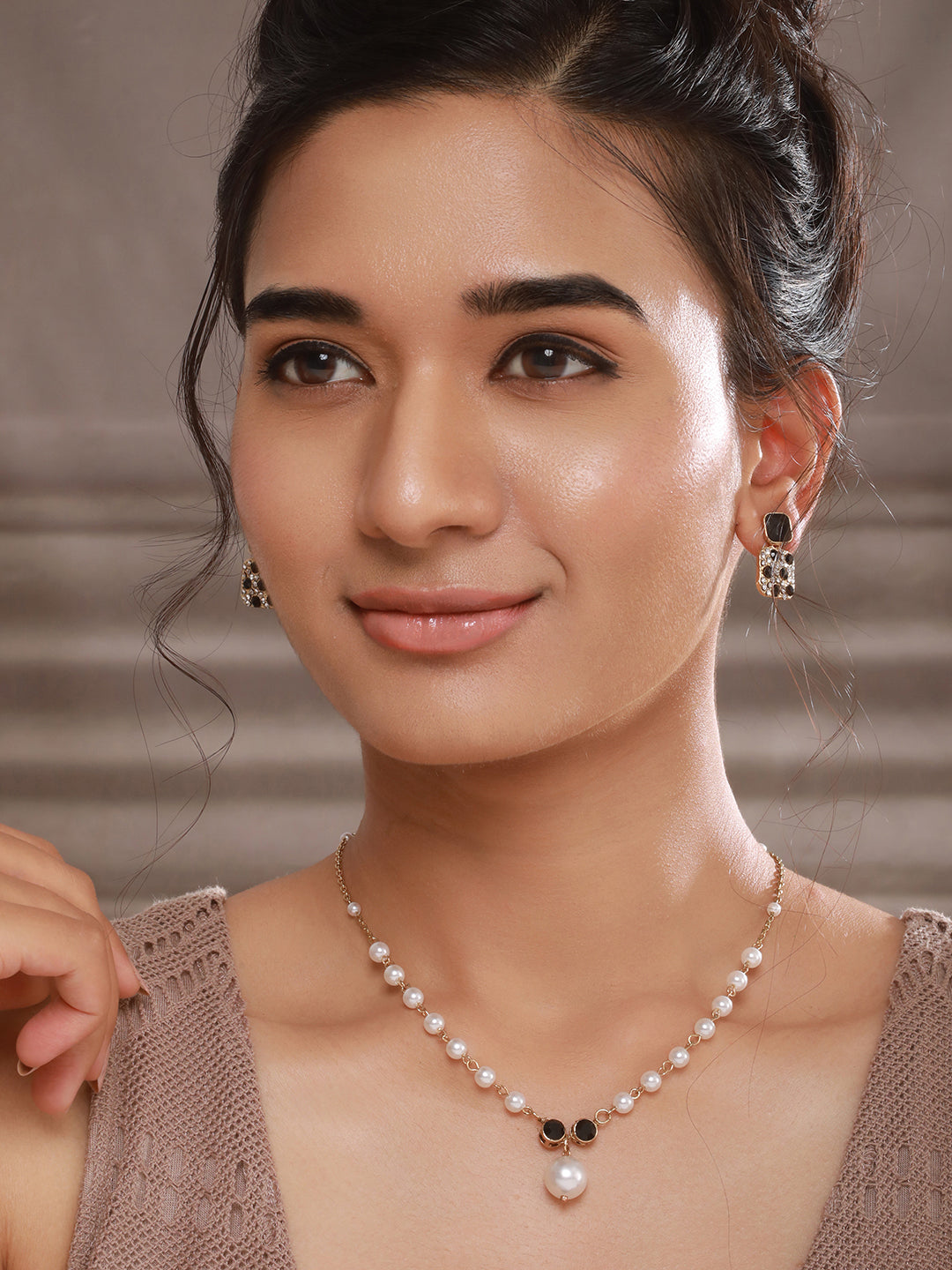 Jazz and Sizzle Gold-Plated Stone-Studded & Pearl Beaded Jewellery Set