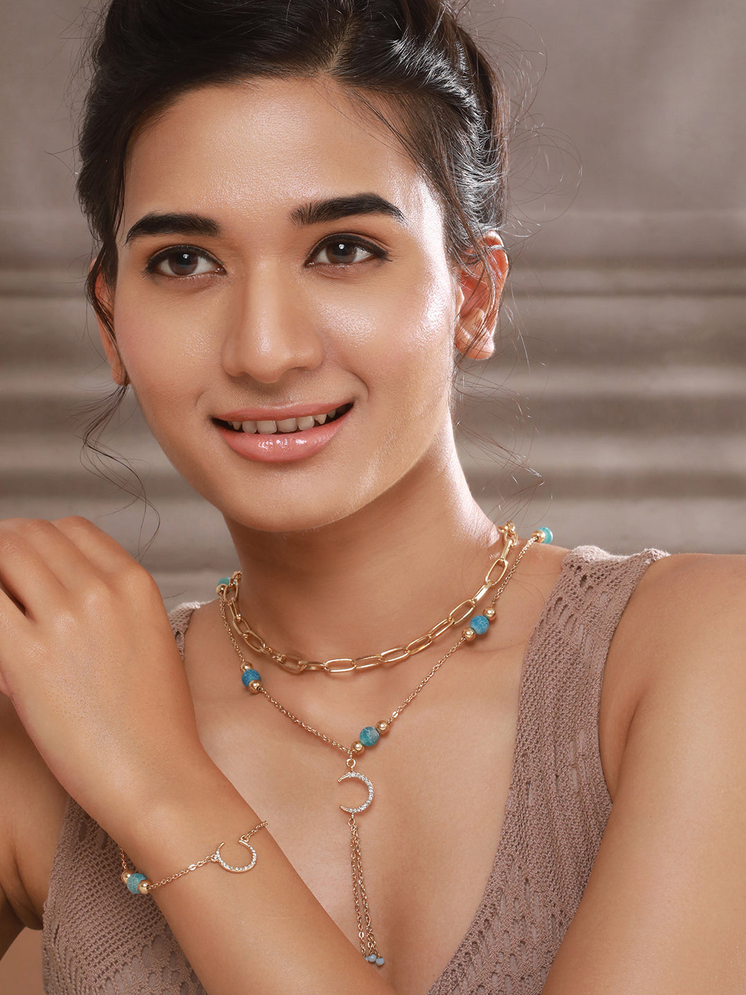 Jazz and Sizzle Gold-Plated Stone Studded & Beaded Jewellery Set