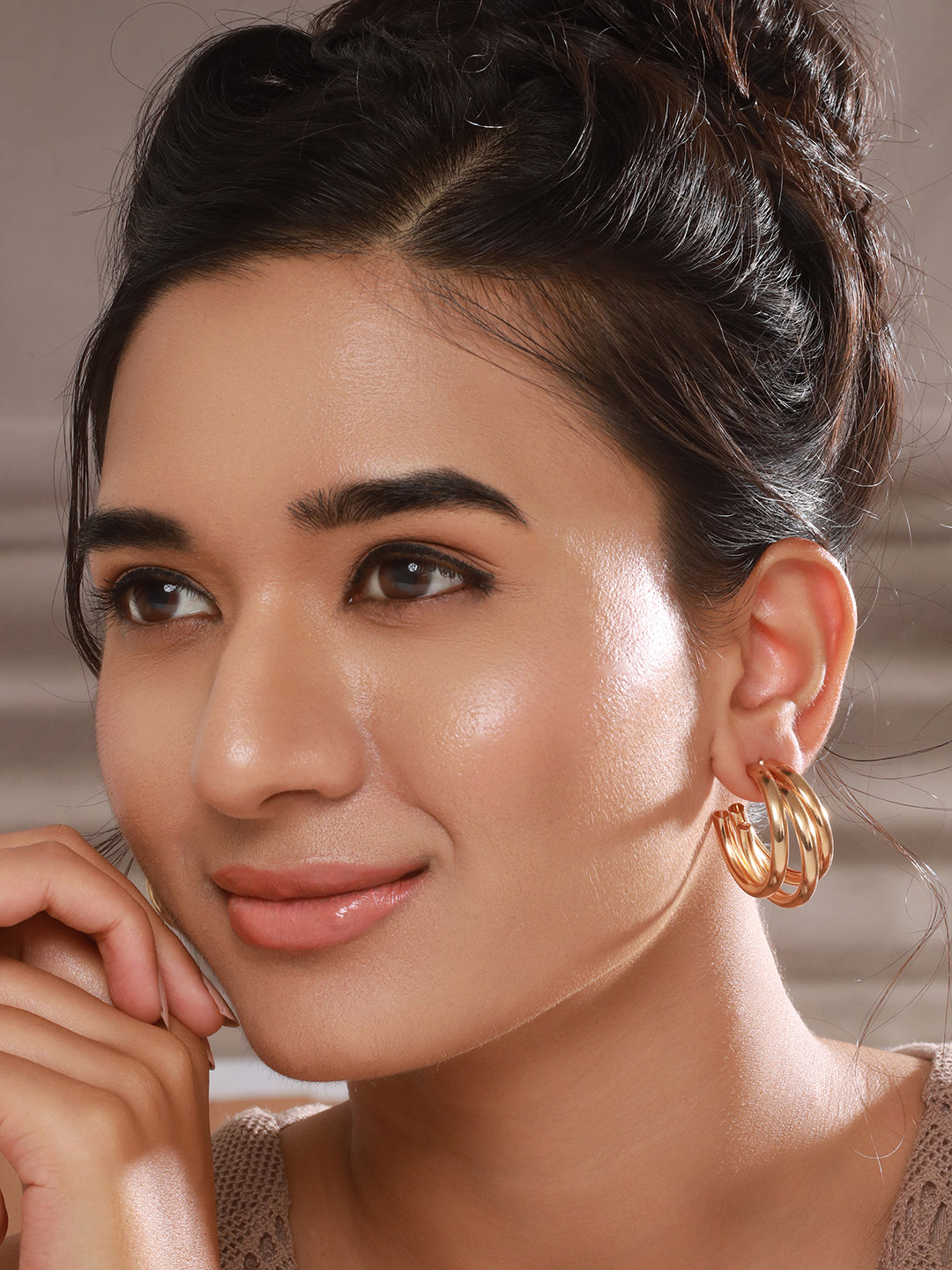 Jazz And Sizzle Set of 2 Gold Plated Contemporary Half Hoop Earrings