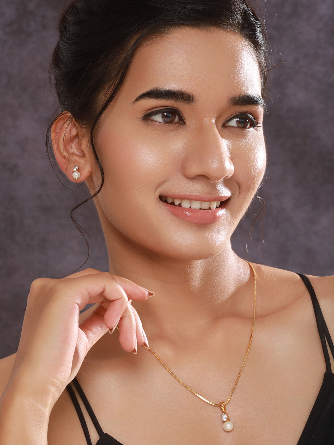 Jazz and Sizzle Gold-Plated AD Studded Pendant with Earrings and Chain