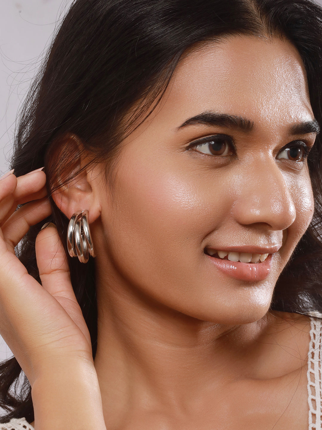 Jazz And Sizzle Set of 2 Silver Plated Circular Half Hoop Earrings