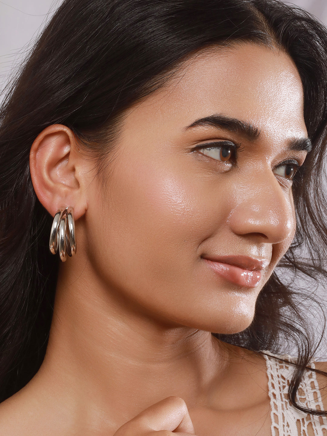 Jazz And Sizzle Set of 2 Silver Plated Circular Half Hoop Earrings