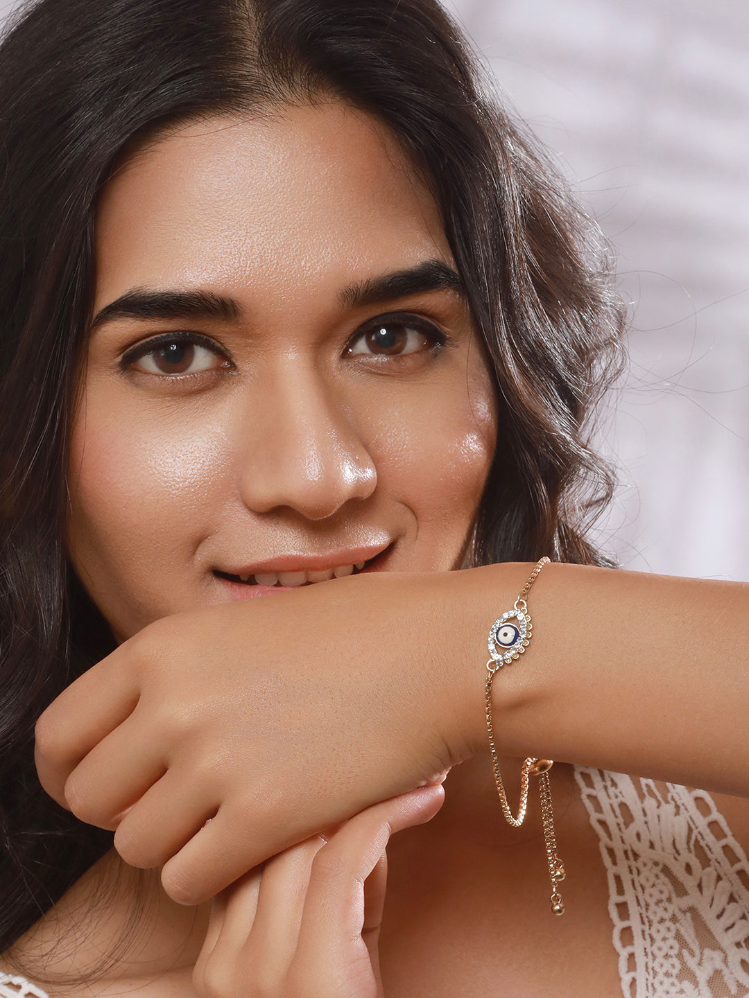 Jazz And Sizzle Set Of 3 Butterfly, Hamza & Evil Eye Bracelet