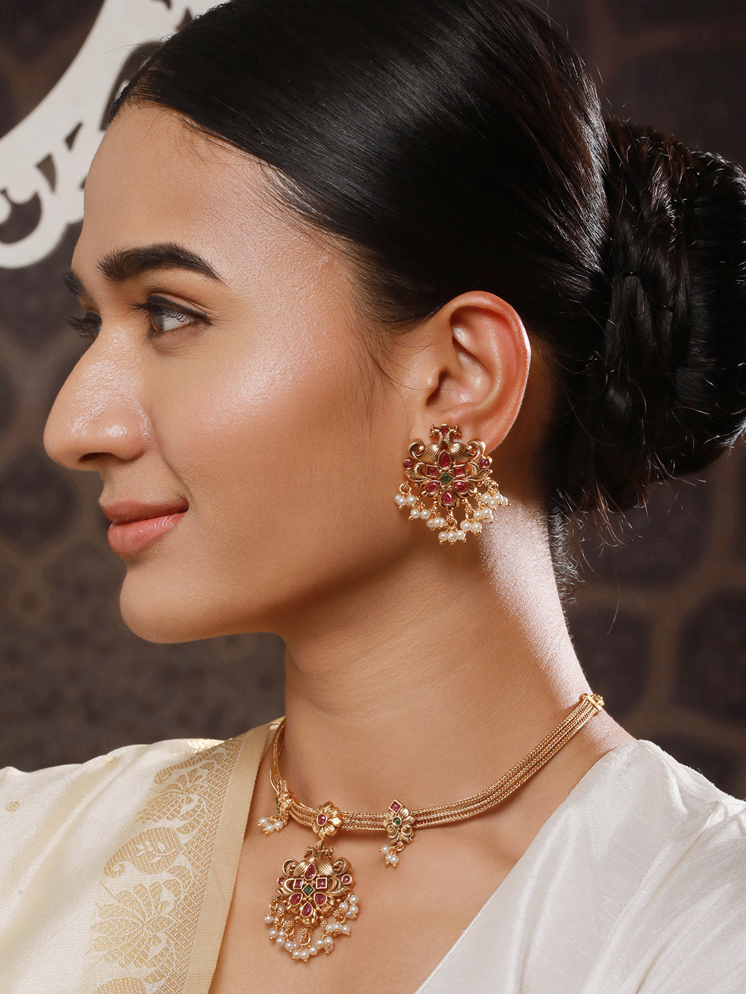 Jazz And Sizzle 22 K Gold-Plated Kundan & Beads Studded Jewelry Set