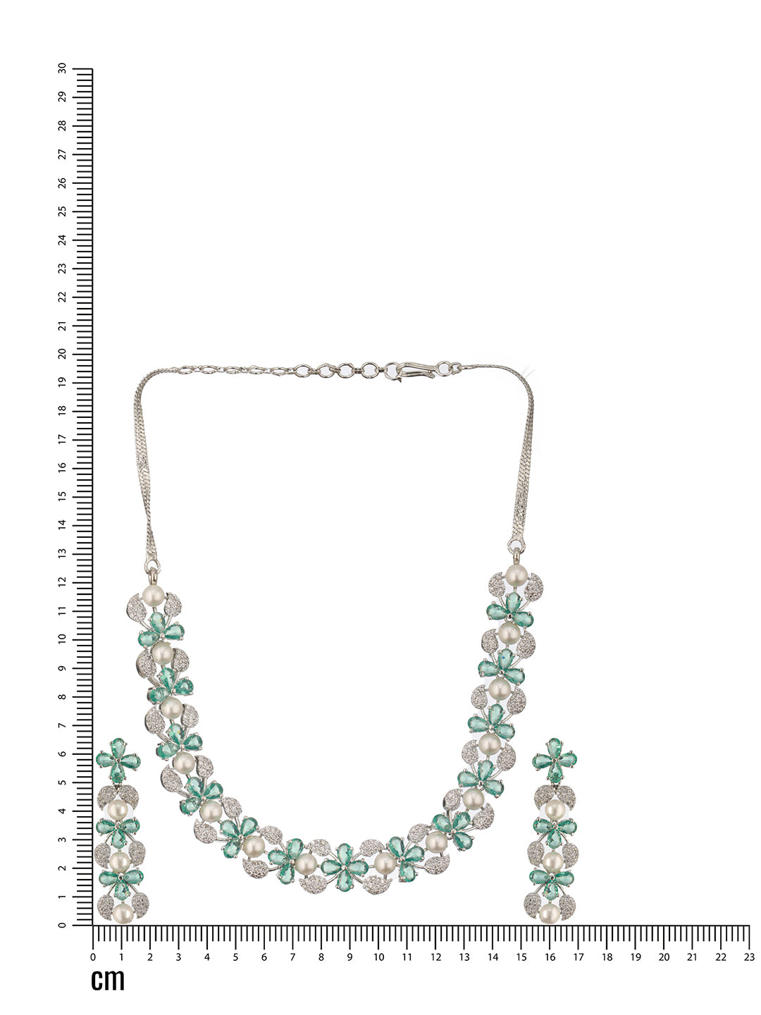 Jazz And Sizzle Rhodium -Plated Mint Green American Diamond Studded Handcrafted Jewellery Set