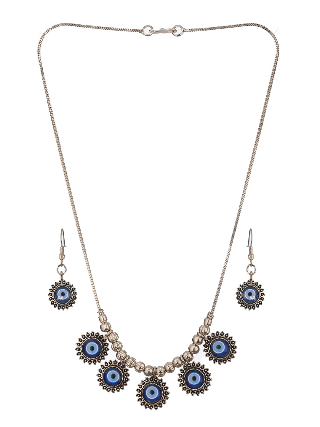 Jazz and Sizzle Silver-Plated Oxidised Evil Eye Jewellery Set