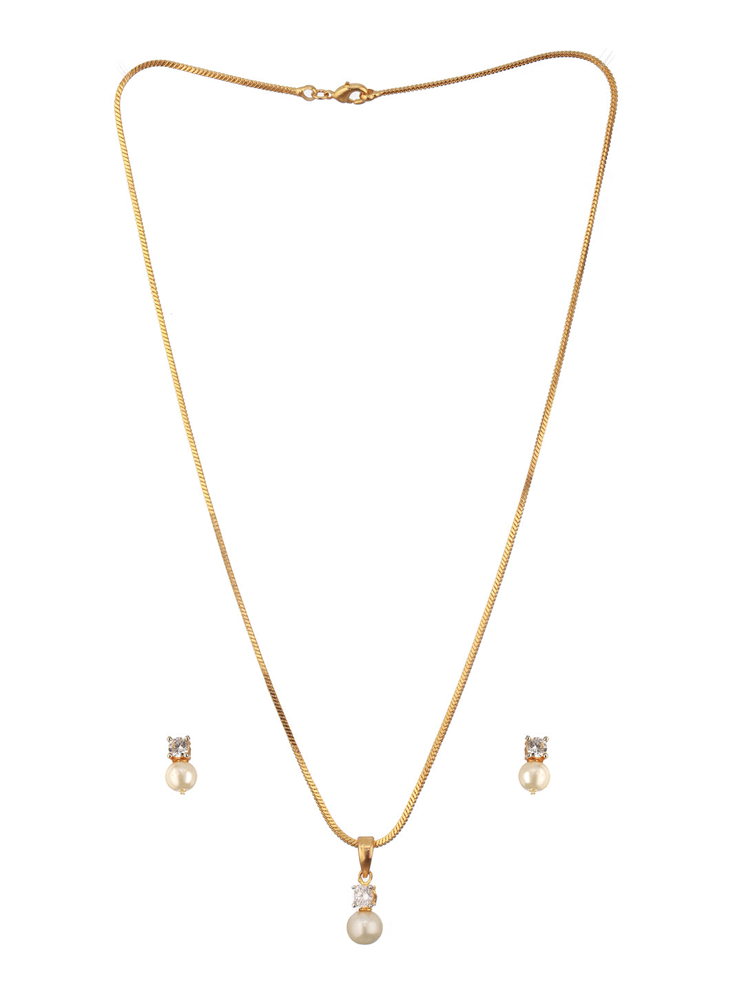 Jazz and Sizzle Gold-Plated AD Studded Pendant with Earrings and Chain
