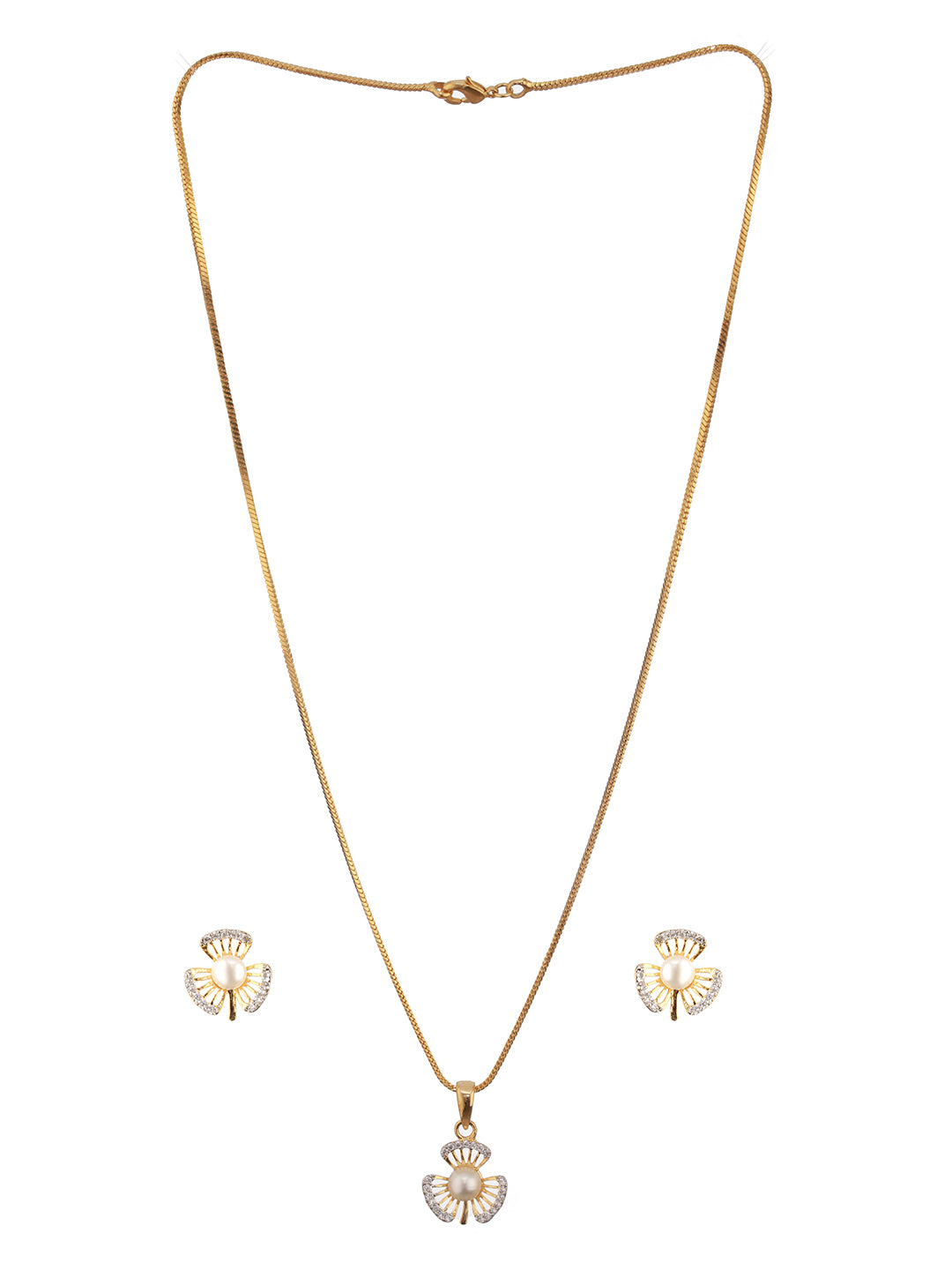 Jazz and Sizzle Gold-Plated AD Studded Pendant with Earrings and Chain