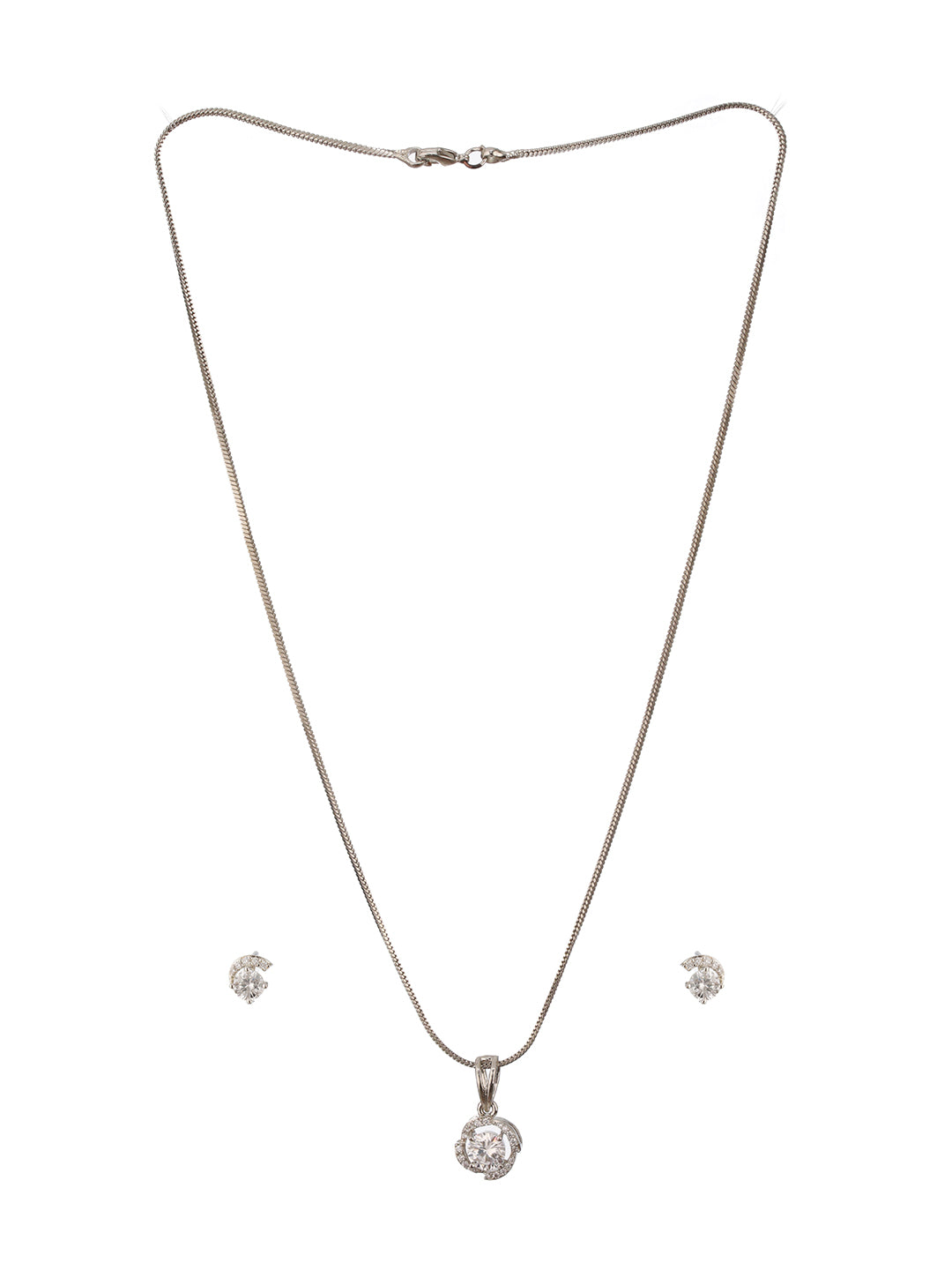 Jazz and Sizzle Rhodium-Plated AD Studded Pendant with Earrings and Chain