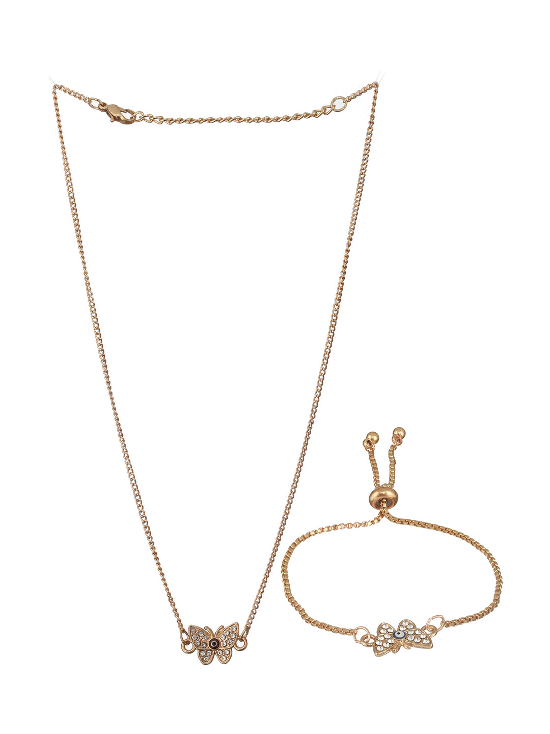 Jazz and Sizzle Gold-Plated Cubic Zirconia Studded Butterfly Jewellery Set