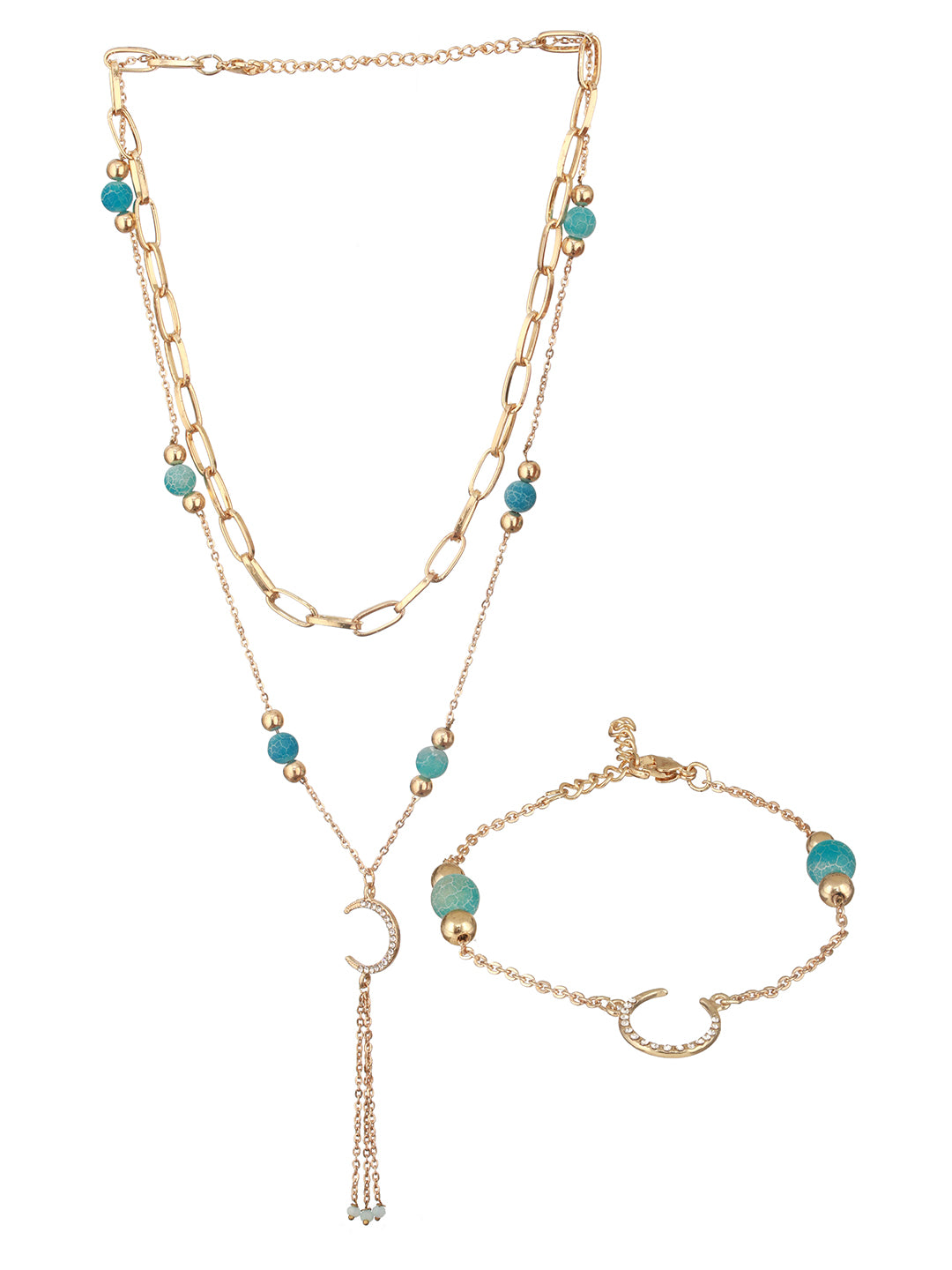 Jazz and Sizzle Gold-Plated Stone Studded & Beaded Jewellery Set