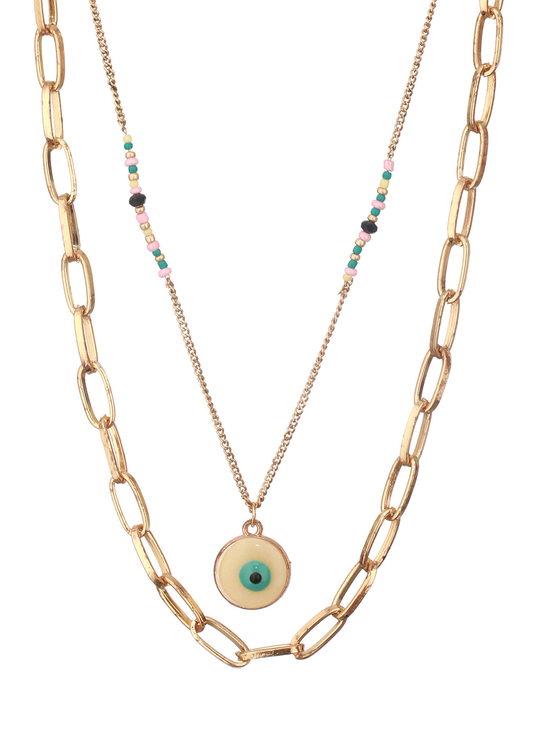 Jazz and Sizzle Gold-Plated Beads Studded Evil Eye Necklace With Bracelet Jewellery Set