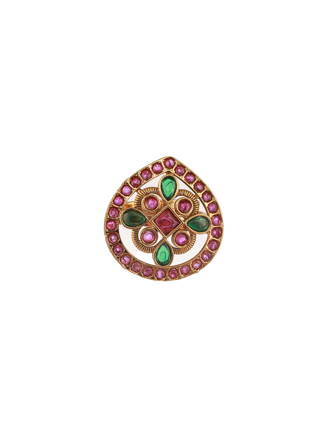 Gold-Plated Stones Studded Adjustable Finger Ring