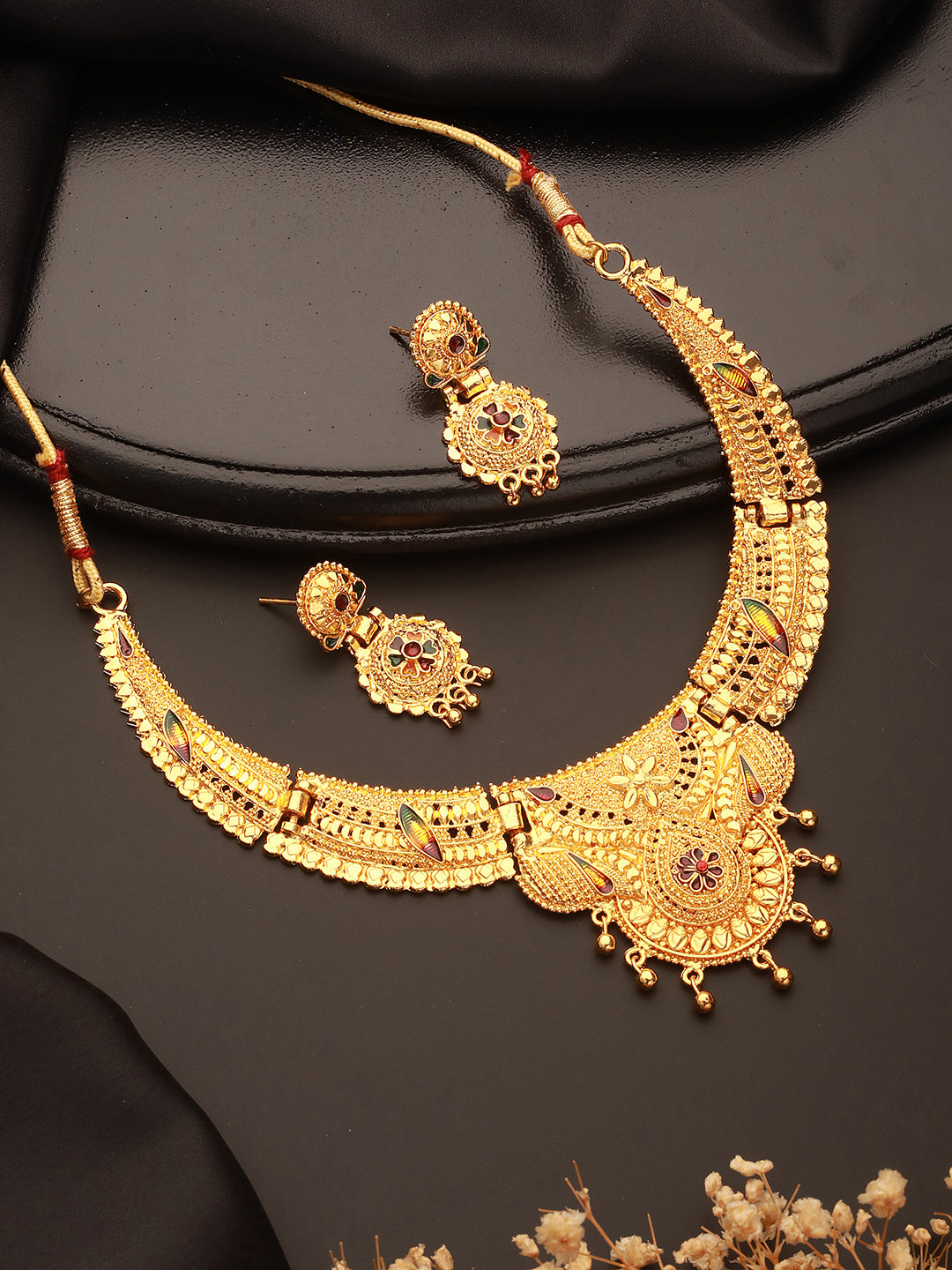 Jazz And Sizzle 22K Gold Plated Circular Design Necklace Set with Matching Earrings Dubai Style Jewelry Set