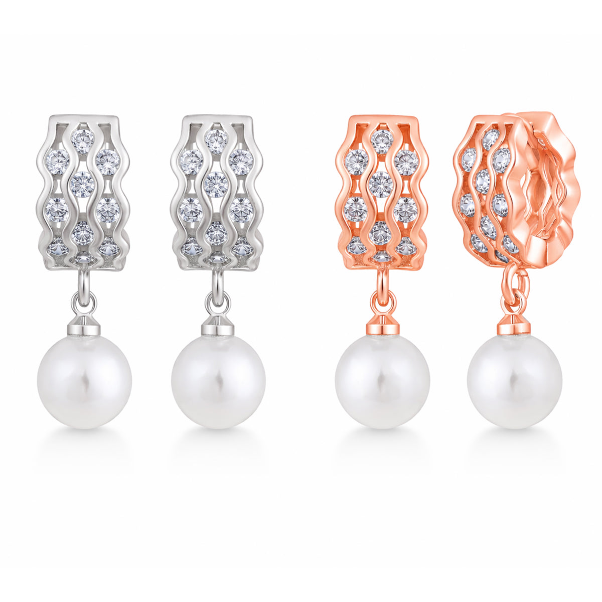 Jazz and Sizzle Set of 2 Silver & Rose Gold Plated Pearl Drop Earrings