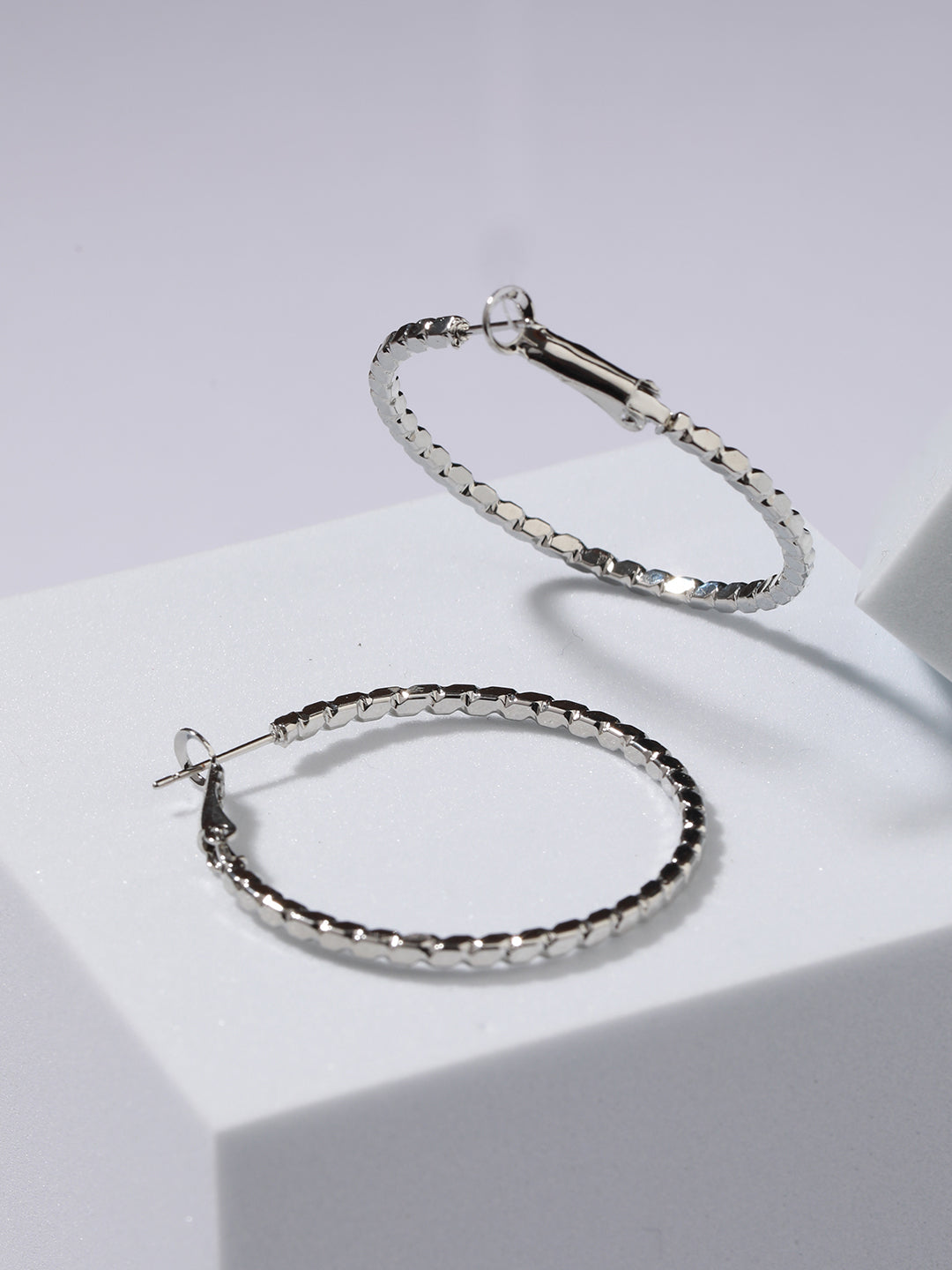 Silver-Plated Textured Circular Hoop Earrings - Jazzandsizzle
