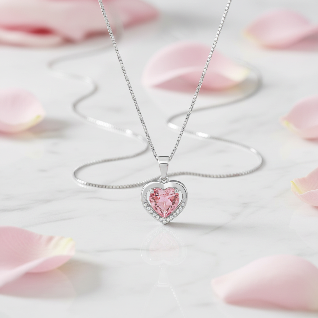 Jazz And Sizzle Pink Heart Stone Pendant with Silver Plated Chain for Gift