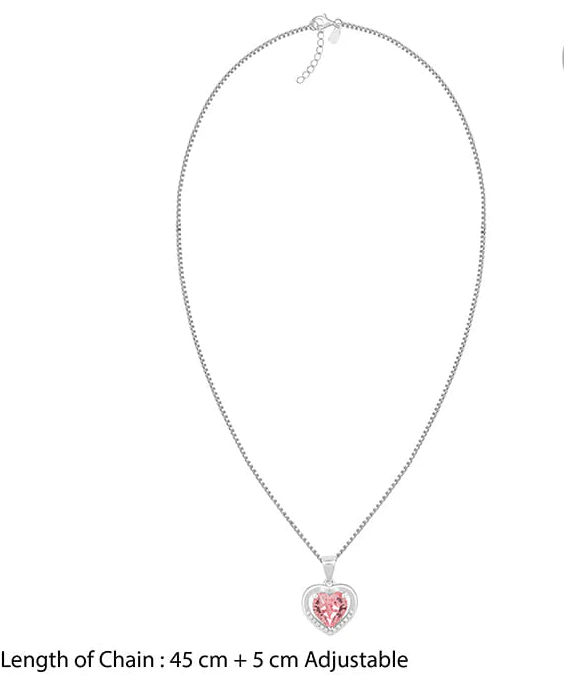 Jazz And Sizzle Pink Heart Stone Pendant with Silver Plated Chain for Gift