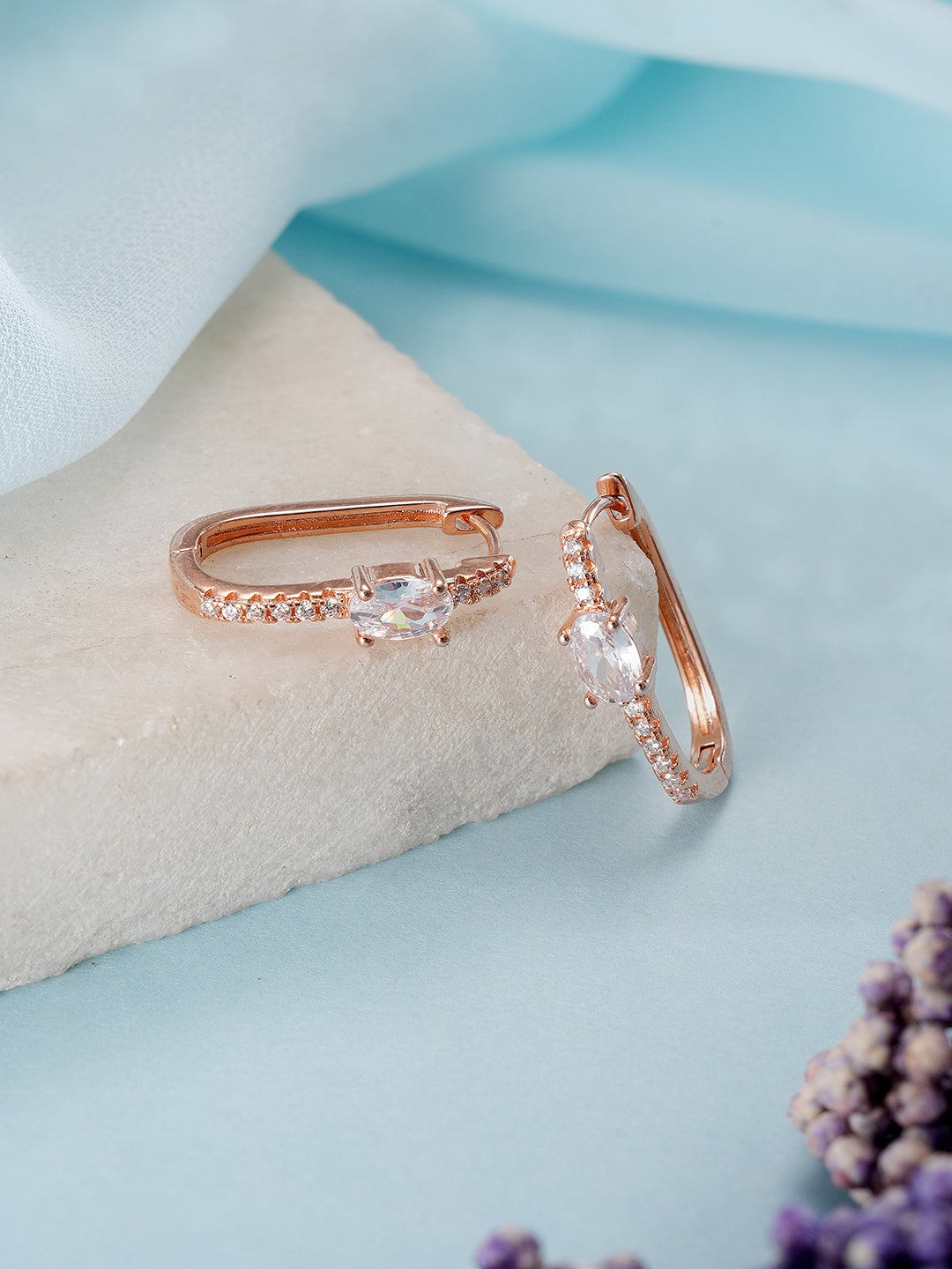 Jazz And Sizzle Rose Gold-Toned Crystal Studded Circular Hoop Earrings