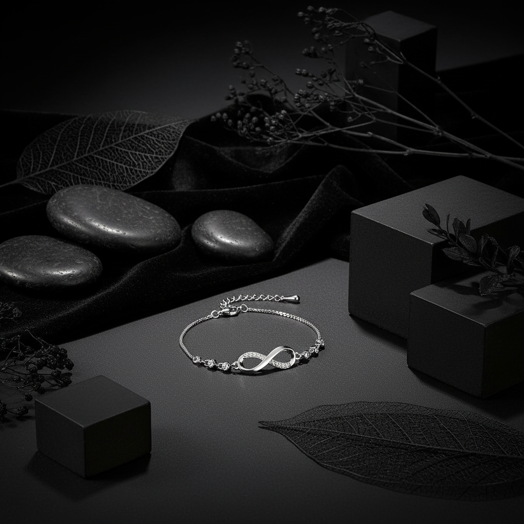 Jazz And Sizzle Silver Plated CZ Studded Infinity Adjustable Bracelet For Valentines Gift