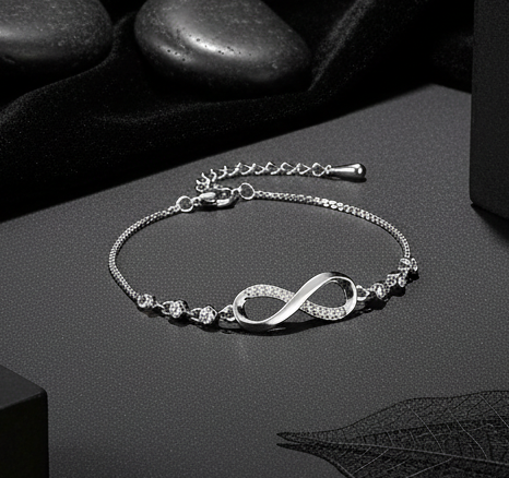 Jazz And Sizzle Silver Plated CZ Studded Infinity Adjustable Bracelet For Valentines Gift