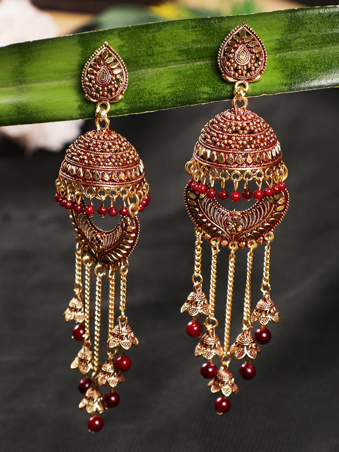 Jazz and sizzle Marron Gold Plated Enameled Ethnic Everyday Jhumka Earrings