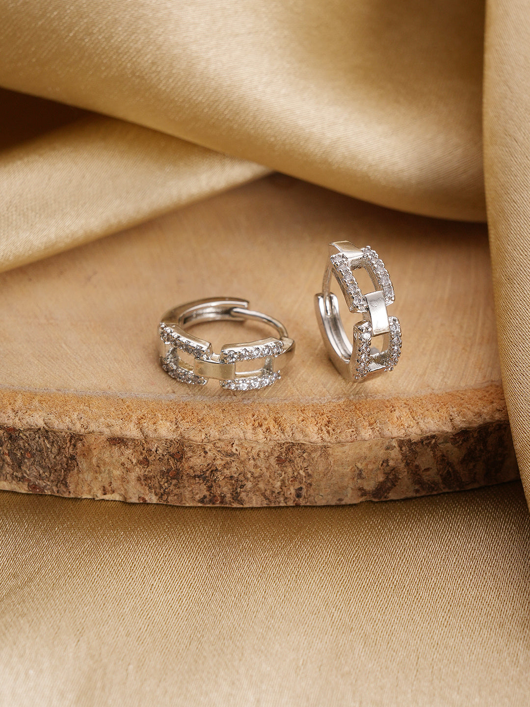 Jazz And Sizzle Silver-Toned Contemporary Half Hoop Earrings