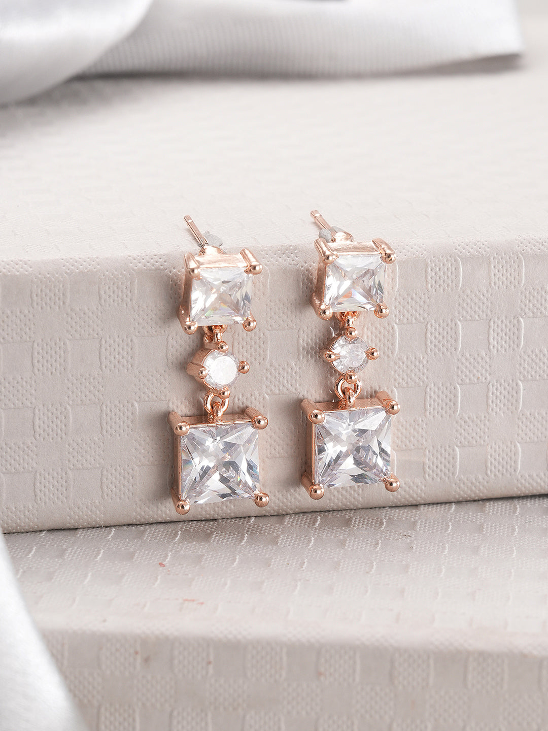 Jazz And Sizzle Rose Gold-Plated Square Shaped Drop Earrings