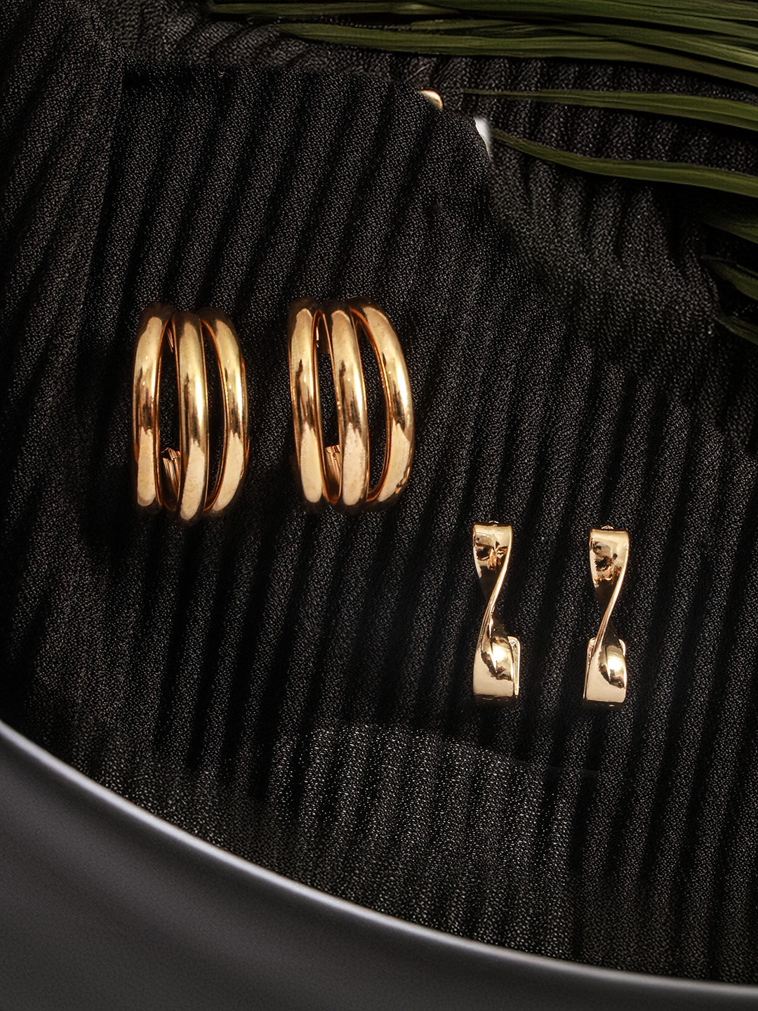 Jazz And Sizzle Set of 2 Gold Plated Contemporary Half Hoop Earrings