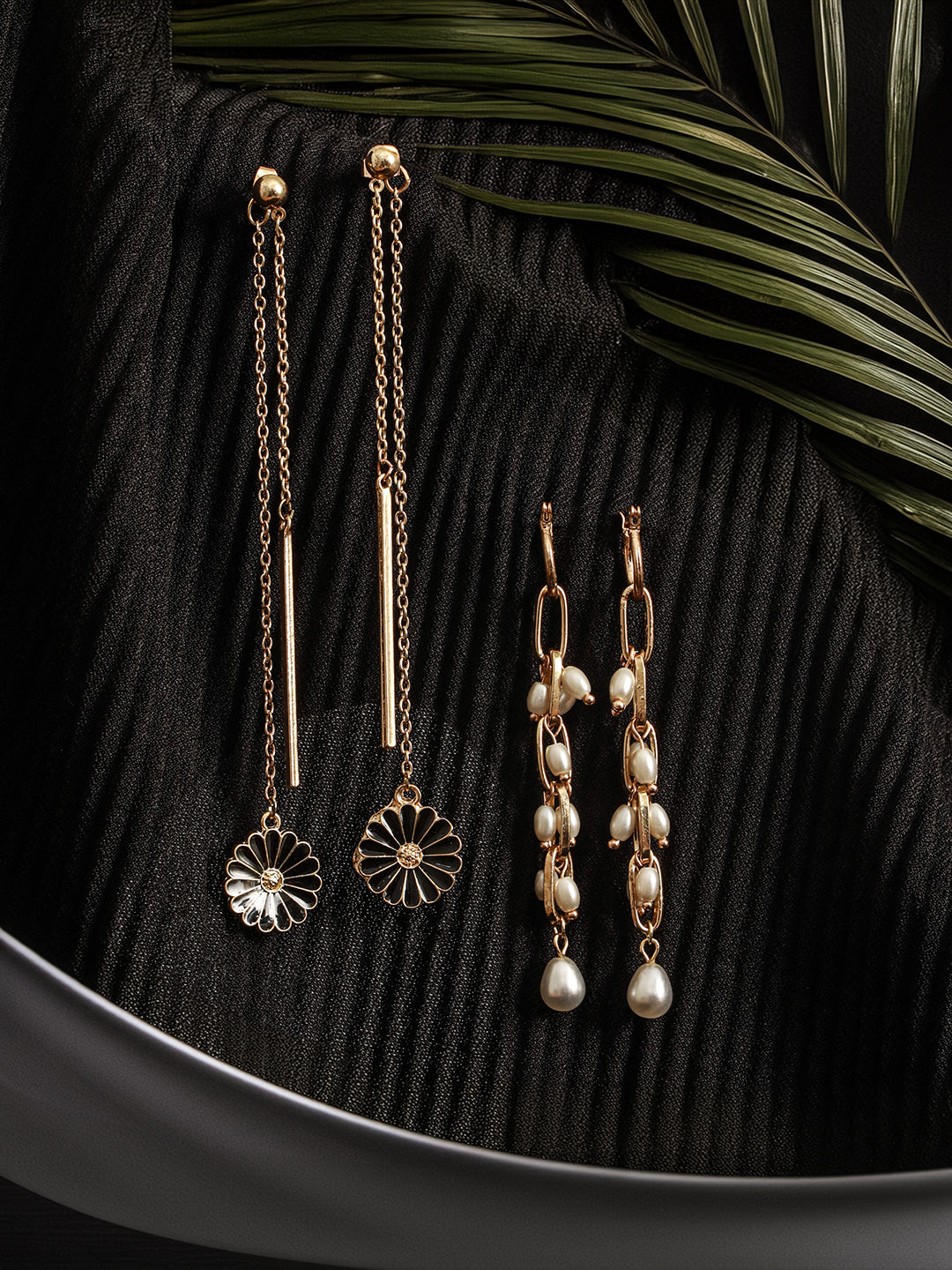 Jazz And Sizzle Set of 2 Pearl Beaded & Enameled Drop Earrings