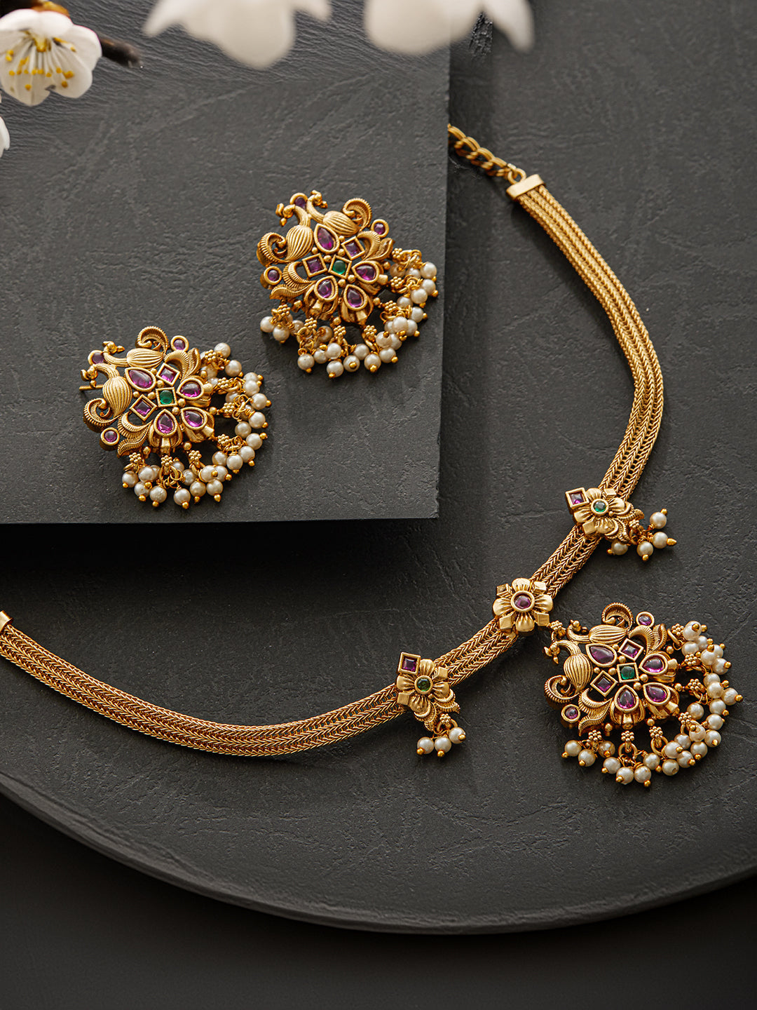 Jazz And Sizzle 22 K Gold-Plated Kundan & Beads Studded Jewelry Set