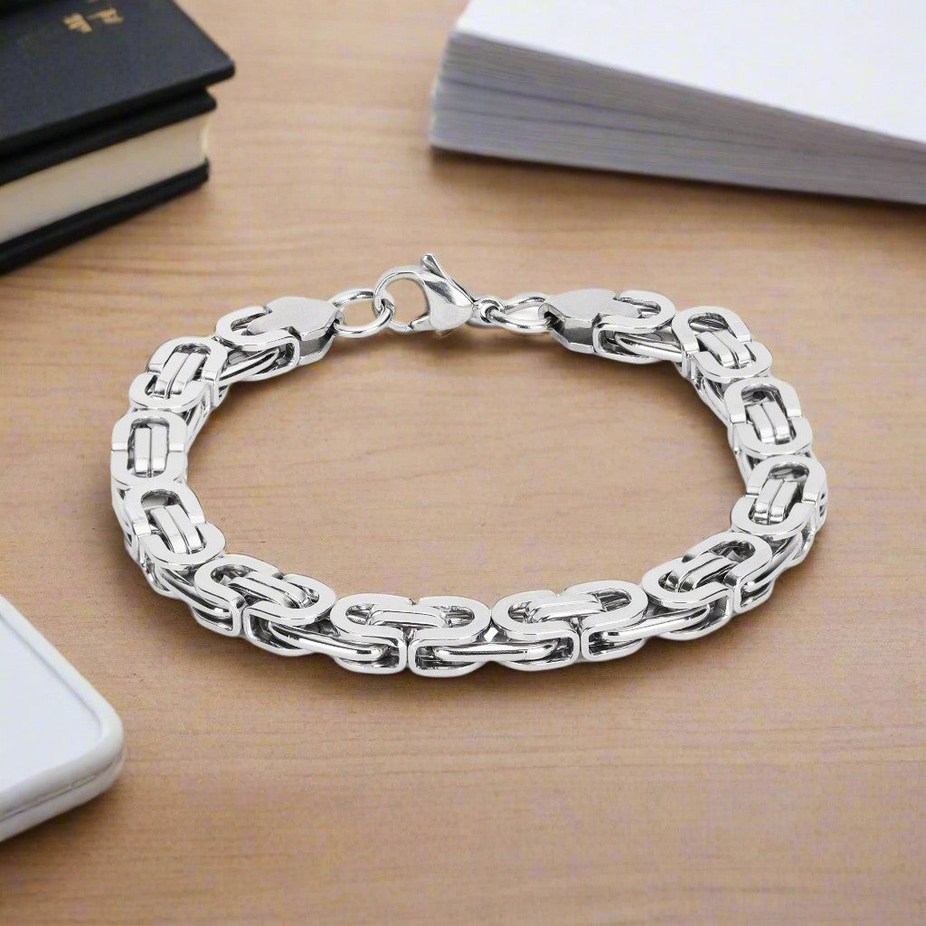 Jazz and Sizzle Silver Plated Stainless Steel Block Link Bracelet for Men
